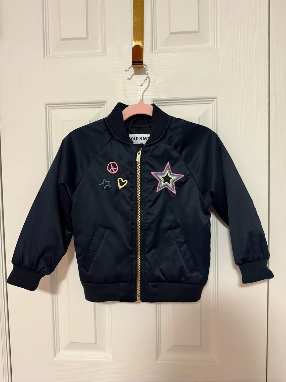 💙Old Navy 💙 Navy Bomber Jacket with Multicolor Patch Details